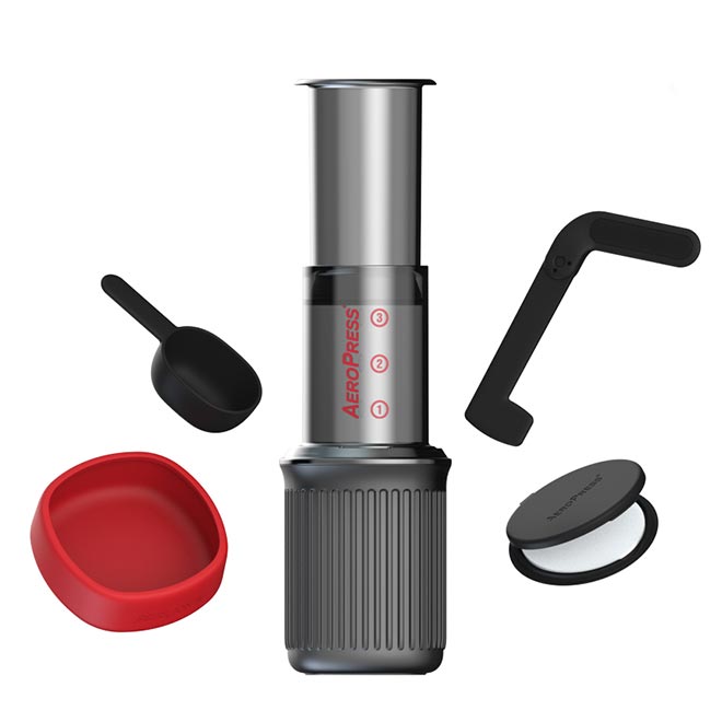 AeroPress Go Kaffeebereiter und Waage Hario Drip Scale - Barista Set