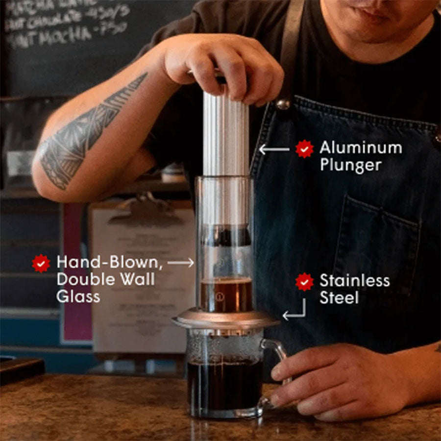 AeroPress Premium Coffee Press, Kaffeebereiter aus Glas und Edelstahl