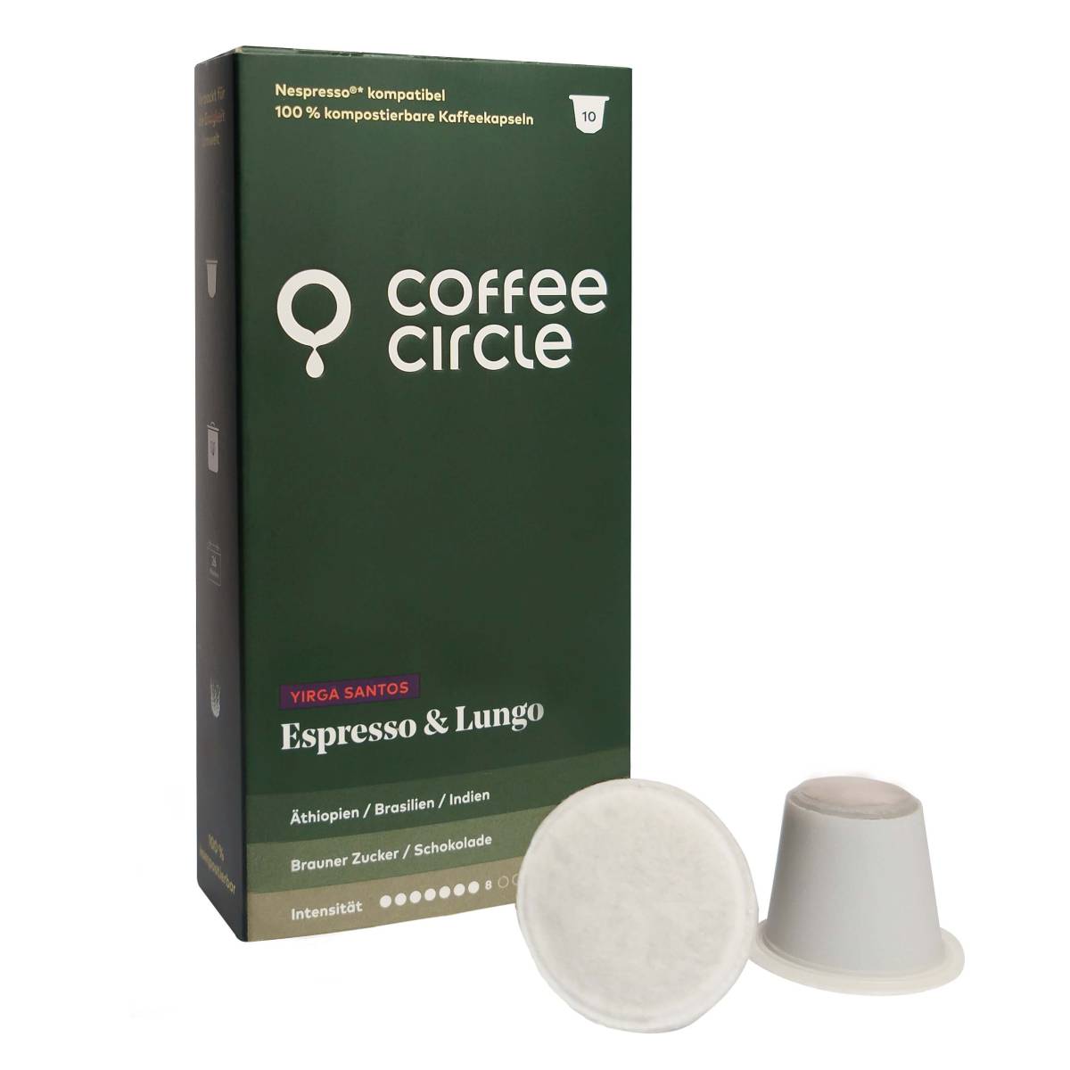 Coffee Circle Kaffeekapseln Espresso & Lungo Yirga Santos, 10 Stück