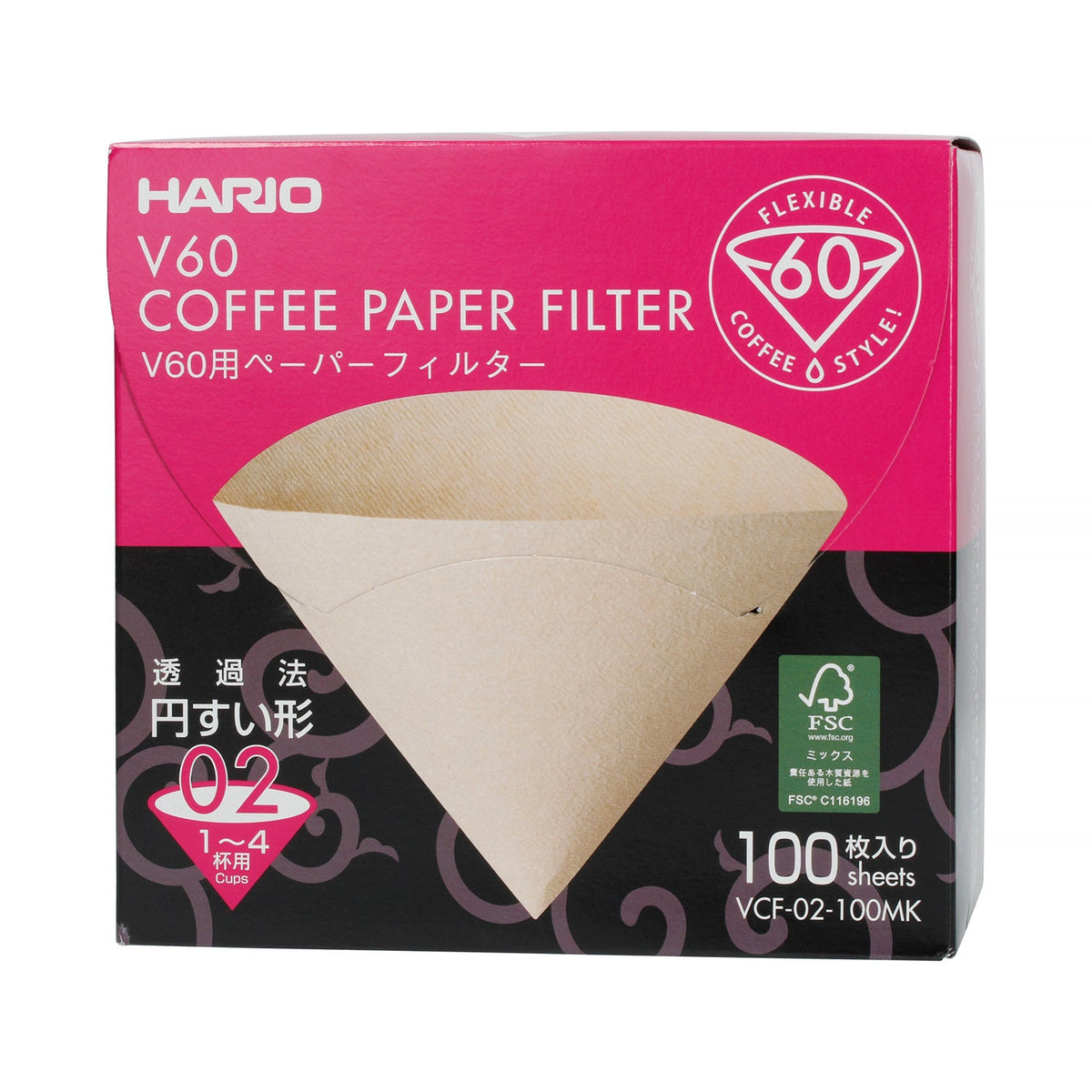 Hario Filterpapier V60 Gr. 02, 100 Stück / Misarashi Box (Japan) - VCF-02-100MK