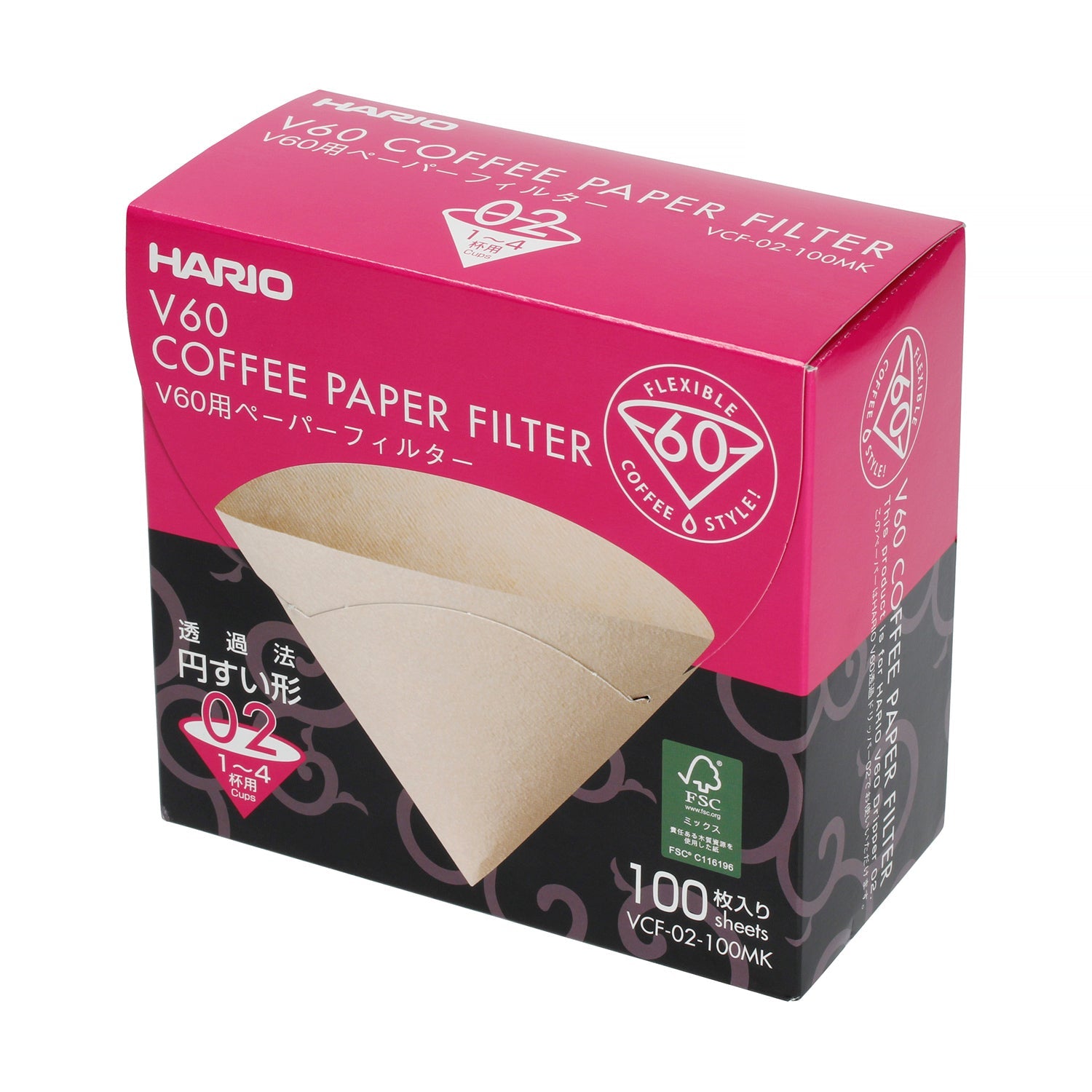Hario Filterpapier V60 Gr. 02, 100 Stück / Misarashi Box (Japan) - VCF-02-100MK