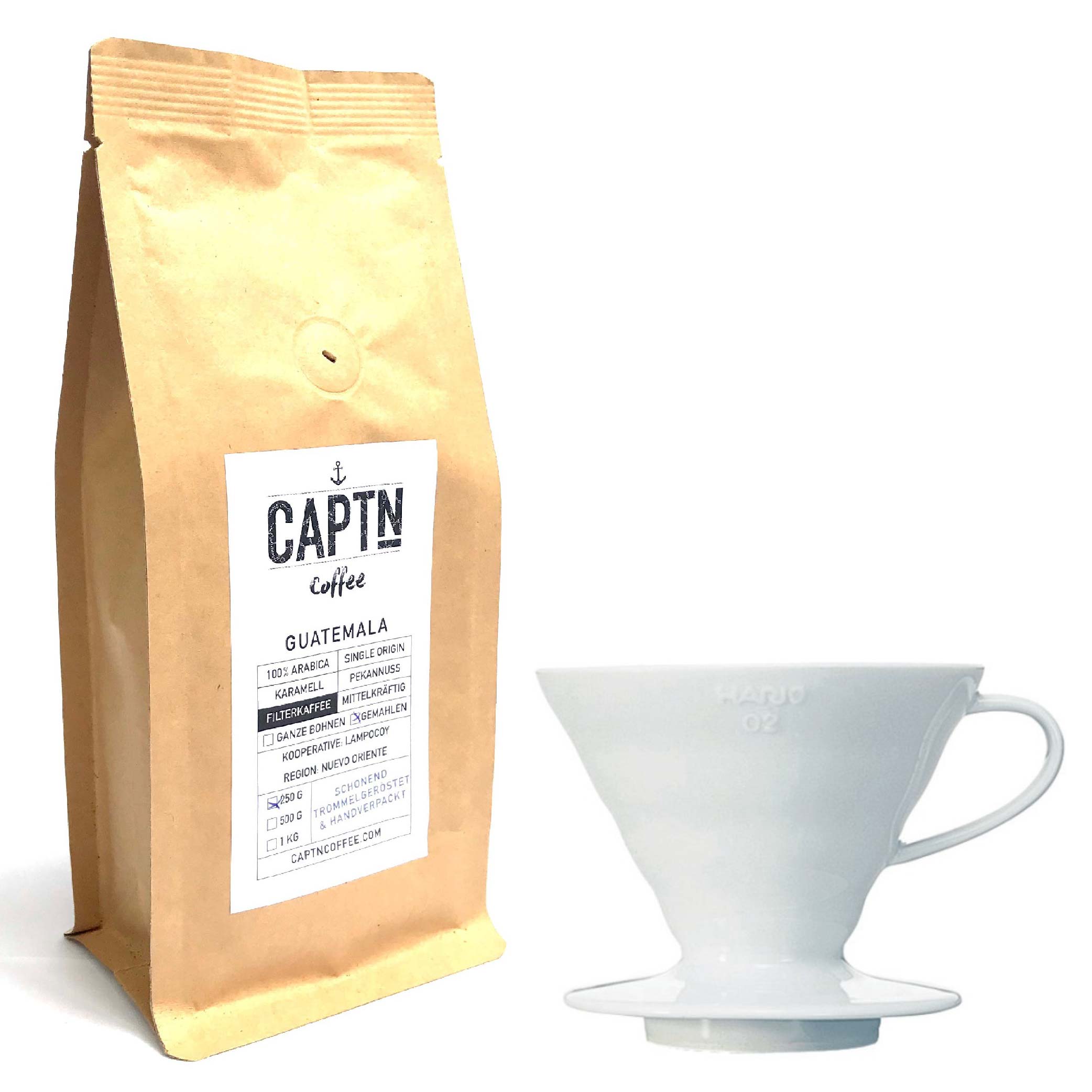 Hario V60 Dripper und Kaffee im Set
